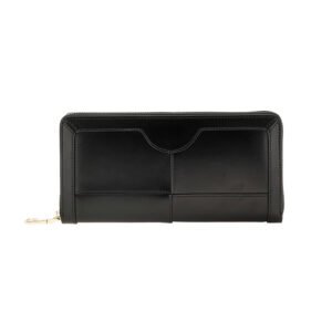 Élégant portefeuille noir à fermeture éclair avec coutures géométriques